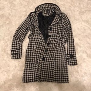 Black and white patterned pea coat.